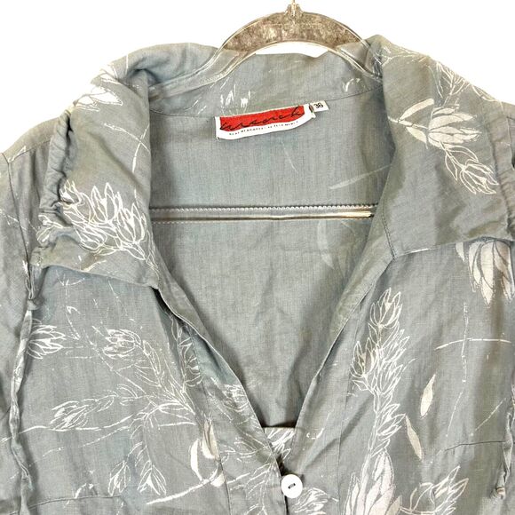 Ilse Menck 100% Linen Blouse Cap Sleeve Button Front Drawstring Collar Gray 36 - Picture 2 of 9